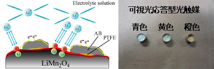 左：Electrolyte solution、右：可視光応答型光触蝶